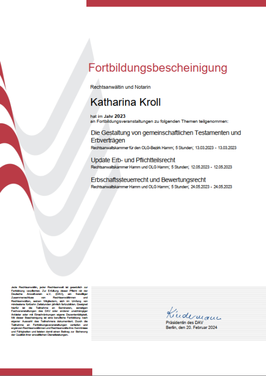 Foto Fortbildungsbescheinigung 2023