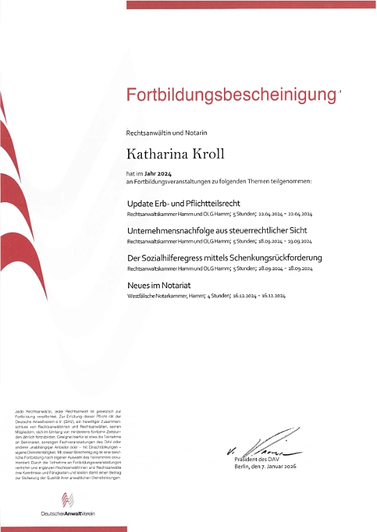 Foto Fortbildungsbescheinigung 2024