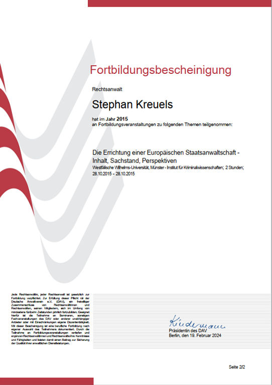 Fortbildungsbescheinigung 2015