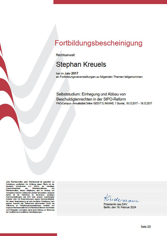 Fortbildungsbescheinigung 2017