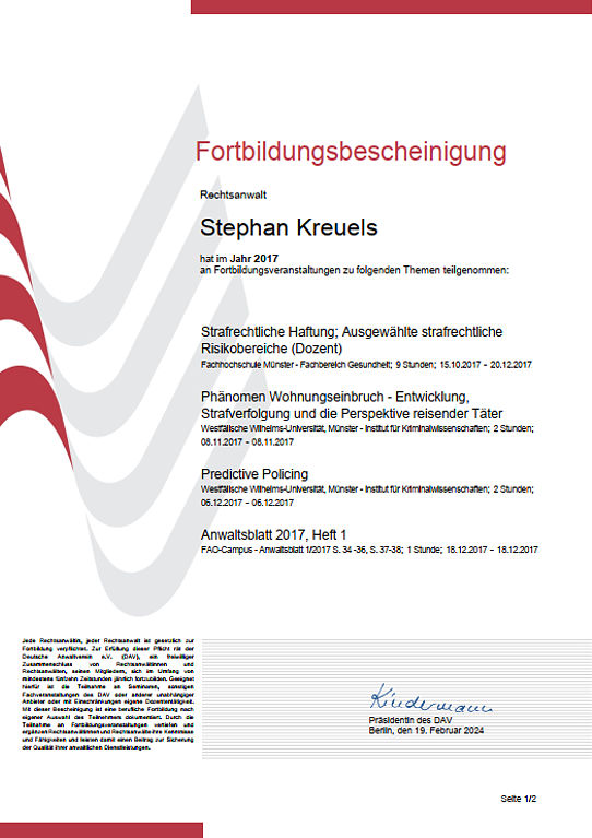 Fortbildungsbescheinigung 2017