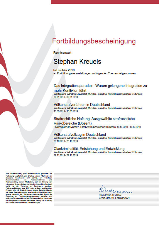 Fortbildungsbescheinigung 2019