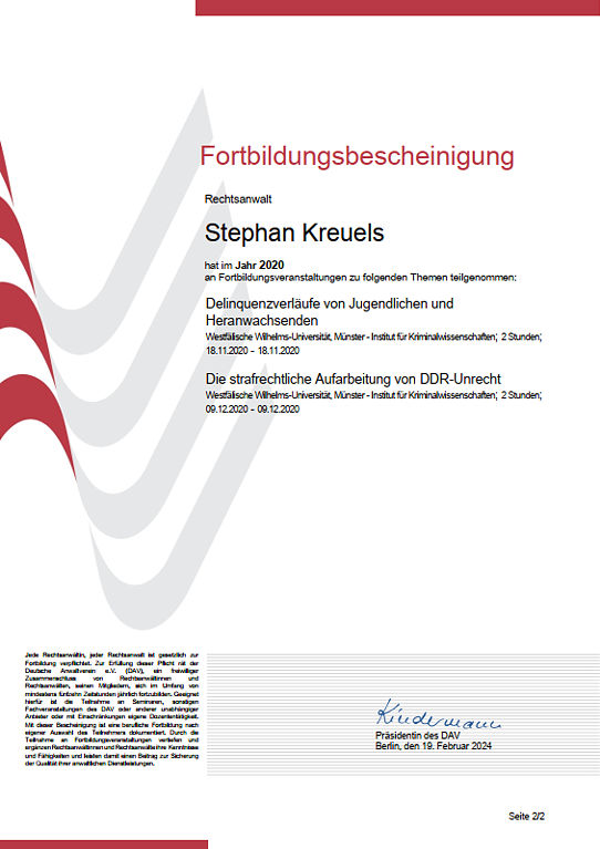 Fortbildungsbescheinigung 2020