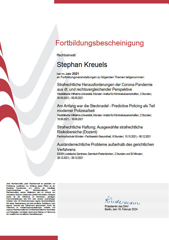 Fortbildungsbescheinigung 2021